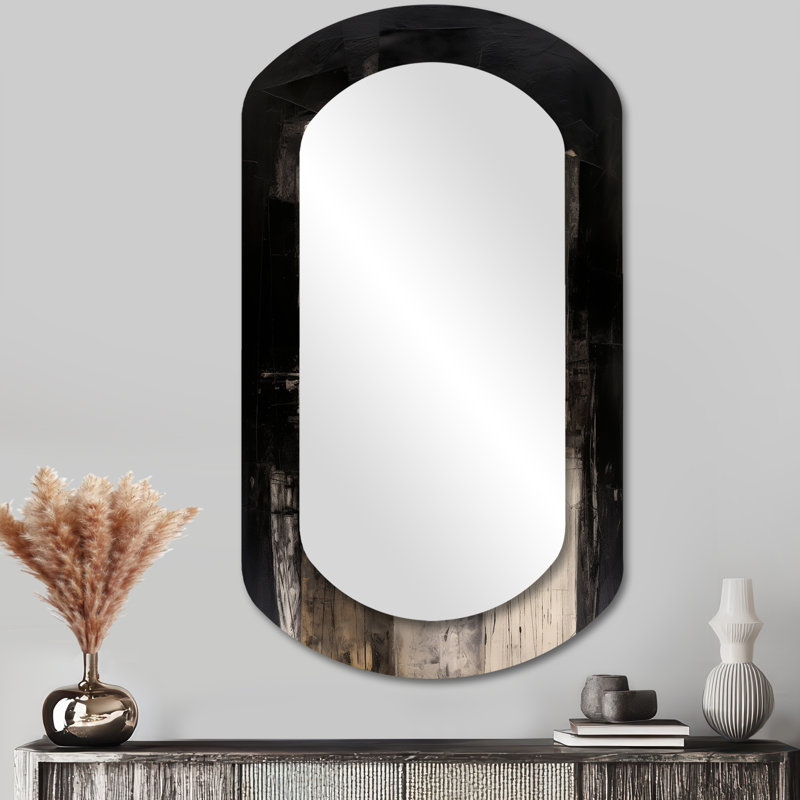 Grand miroir mural noir moderne Mid-Century Fusion IV - formes abstraites Mid-Century, 43 po x 23 po