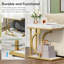 Table d'appoint de canapé en forme de C, table de bout étroite de 23,6 pouces avec plateau en faux marbre blanc et structure en métal doré - table de chevet moderne, petite table de collation pour canapé ou salon durable