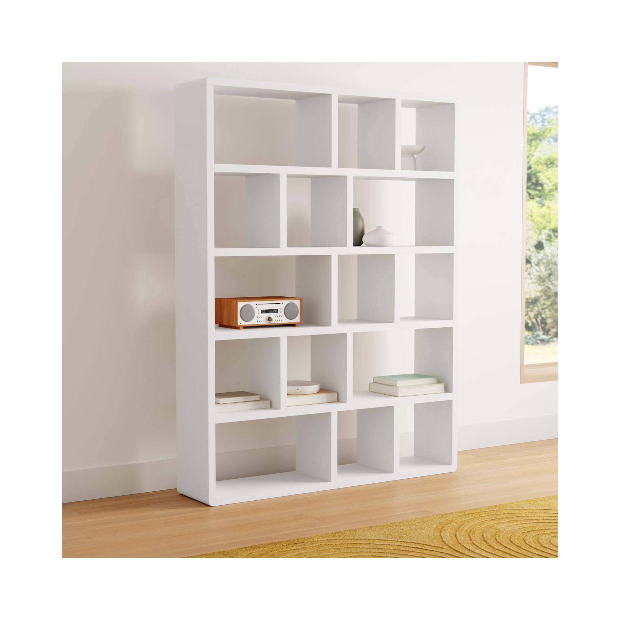 Stetson Manufactured Wood Bookcase, (5 Shelves) 78" H x 59" W x 13" D, Pure White