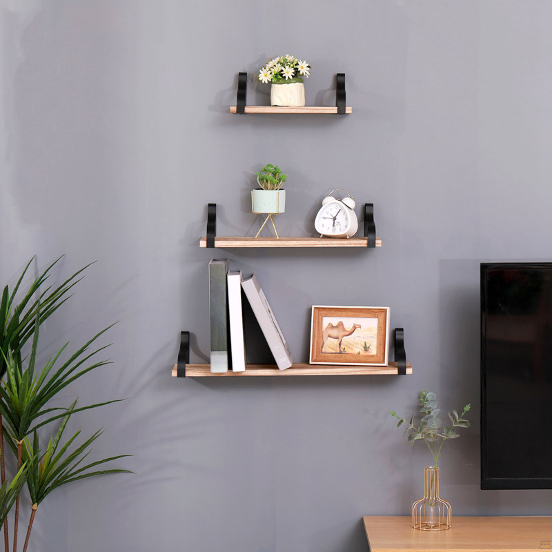 Floating Shelves, Long Wall Shelves Set Of 3, Wall Mounted Shelves With Brackets