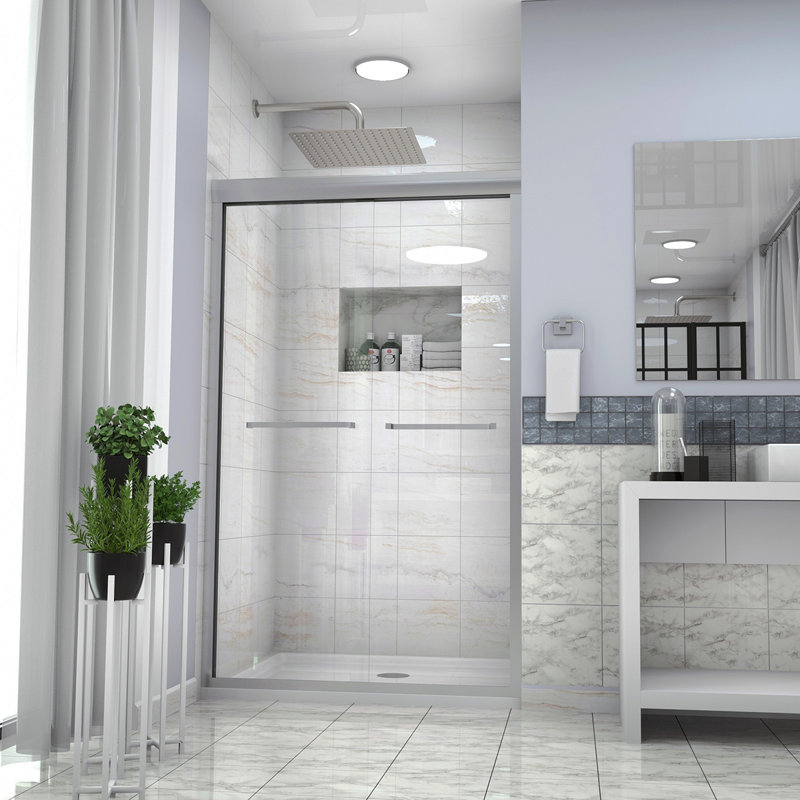 Shower Door 48" W X 76"H Semi-Frameless Bypass Sliding Shower Enclosure, 5/16 In. (8Mm), Brushed Nickel