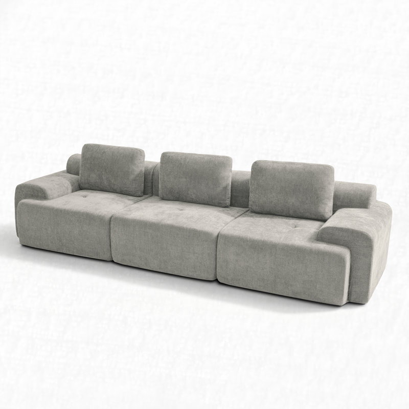 Canapé modulaire de 122 po de largeur avec coussins moelleux et accoudoirs à compression, Light Grey Fabric