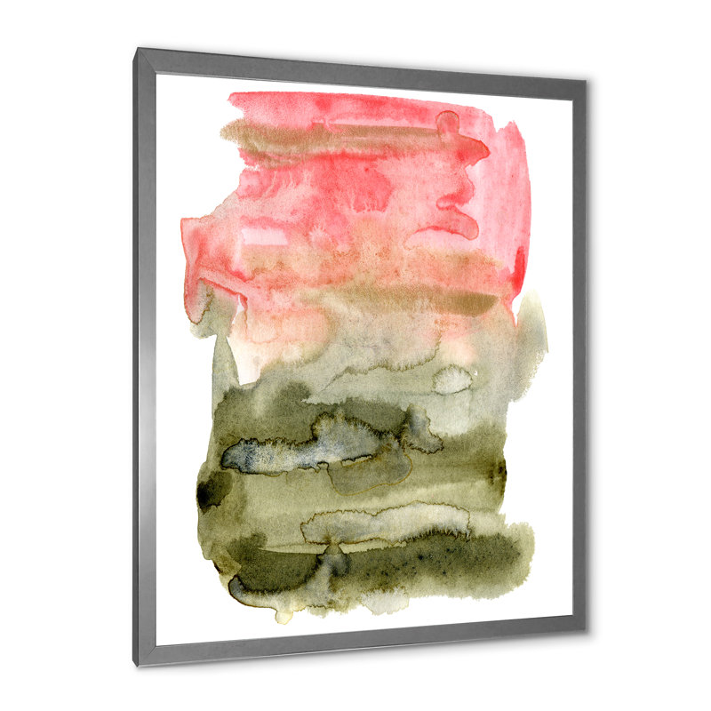 «Pink Red and Green Abstract Clouds», peinture sur toile à cadre flottant, H 40 po x l 30 po x 1,5 po