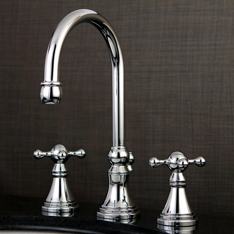 Robinet de salle de bain à large entraxe avec drain escamotable en laiton, Chrome poli