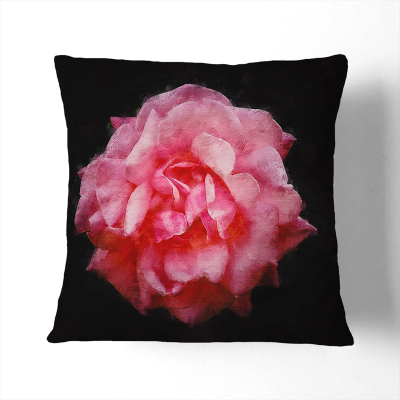 Lone Carnation Painting Cushion with Filling, 40cm H x 40cm W x 15cm D, Stone