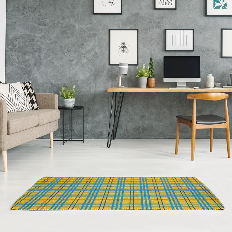Tapis jaune à carreaux, Rectangle 5 pi x 7 pi