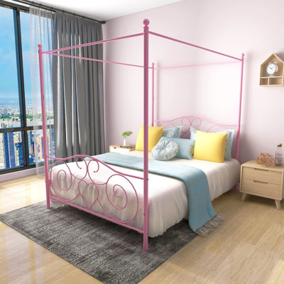 Metal Canopy Bed Frame with Vintage Style Headboard & Footboard