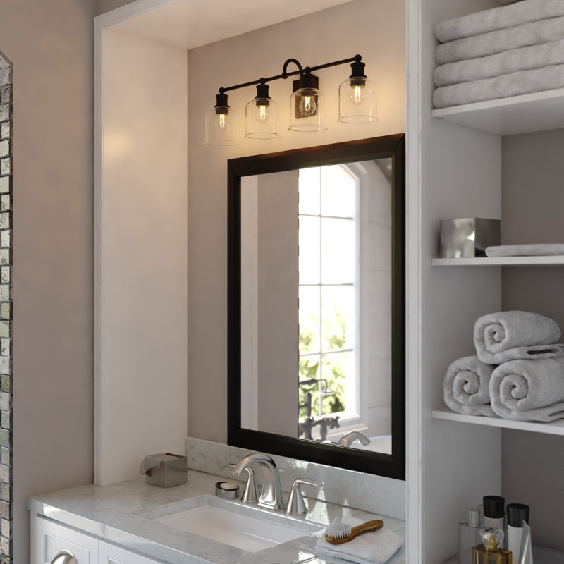 Northbrook Matte Black Traditional Bathroom Vanity Lighting Fixture, Clear Seeded Cylinder Glass Shade, Dimmable, LED Compatible, Reversible Over The Mirror Mounted Steel Wall Sconce