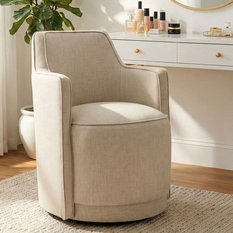 Fauteuil de meuble-lavabo pivotant rembourré en tissu entièrement assemblé, Beige