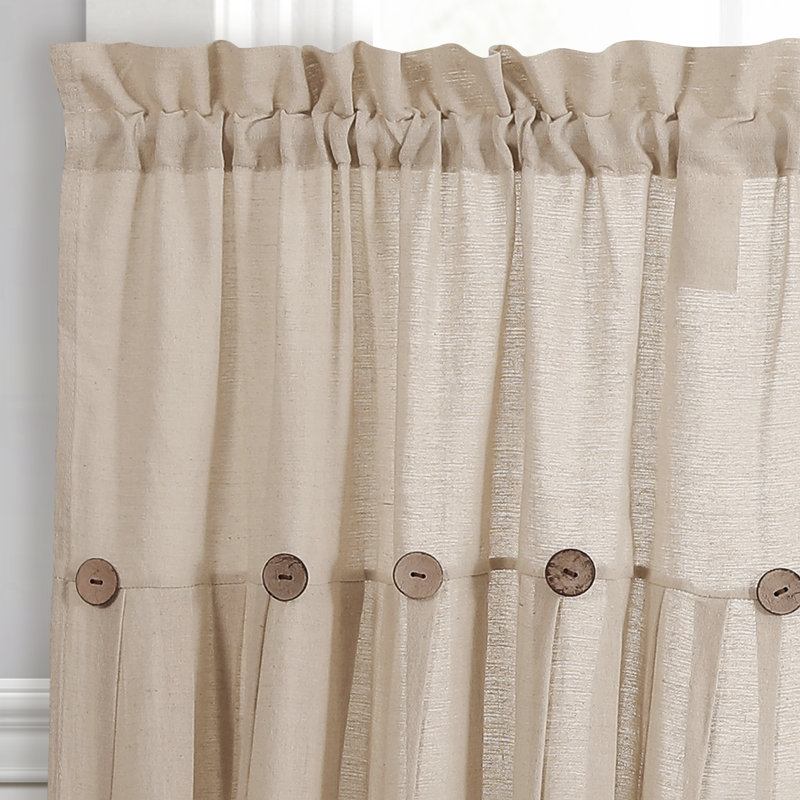 Linen Button Cotton Blend Tailored 29'' W Cafe Curtain, 29" W x 36" L, Dark Linen