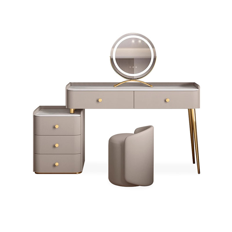 Coiffeuse avec miroir lumineux, 5 tiroirs, 1 chaise, L 59,06 po x P 15,75 po x H 31,5 po