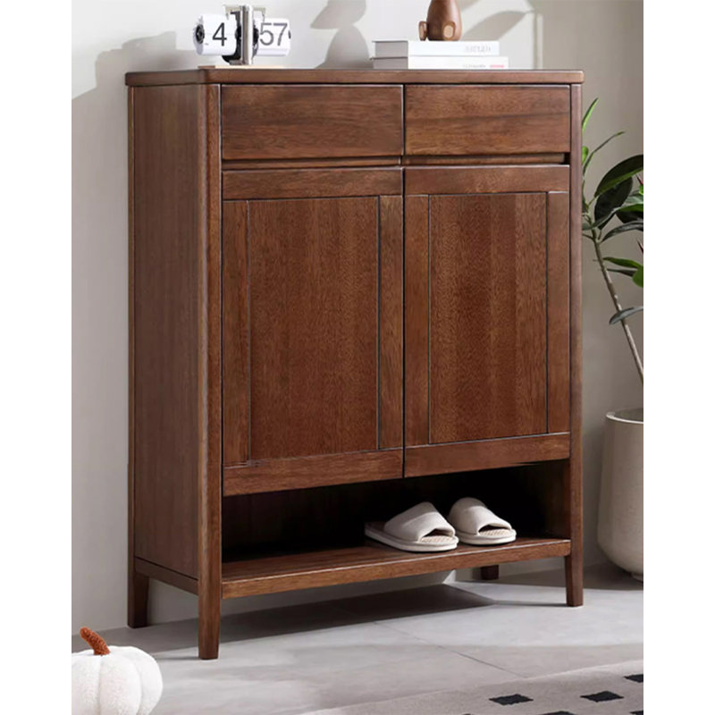 Solid Wood Shoe Cabinet with Silent Double Drawers