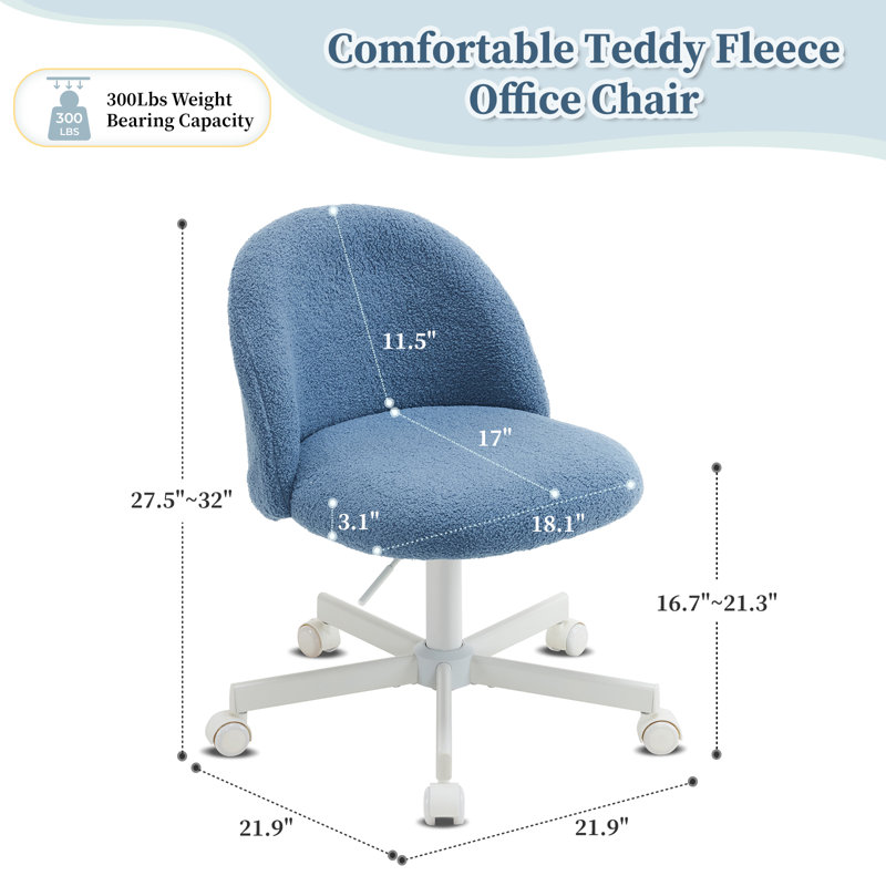 Petit fauteuil de bureau ergonomique en molleton Modern Teddy, Bleu