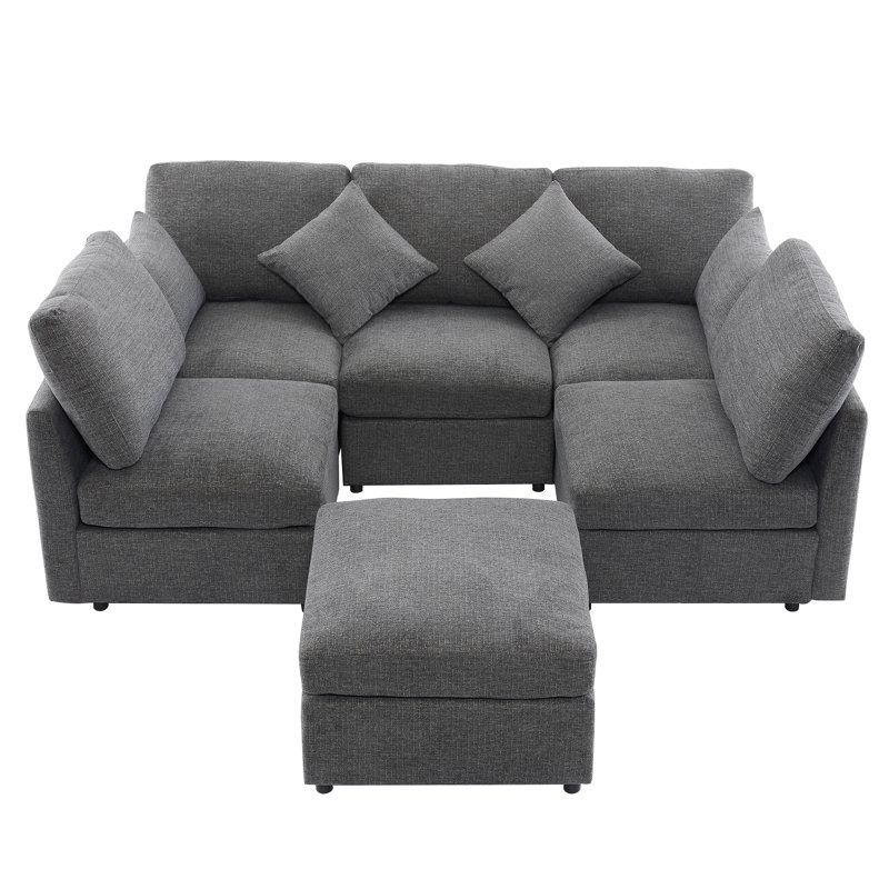 Canapé modulaire 85,4 po Canapé modulaire en U Canapé-lit Canapé-lit en L avec repose-pieds mobile et deux ports USB pour le salon