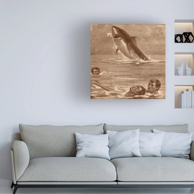 Art anglais sur toile, un sauveteur nageur, requin, 19e siècle, art sur toile