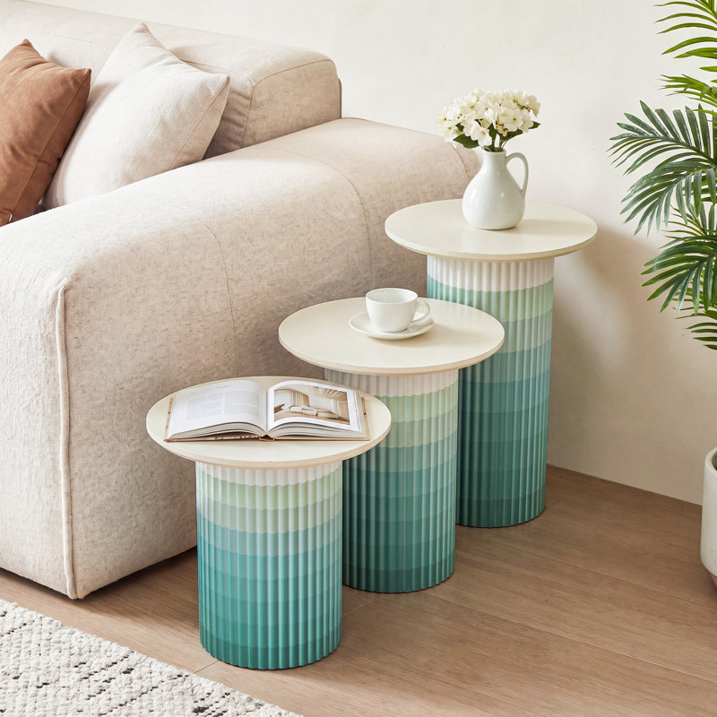 Ensemble de 3 tables basses gigognes rondes, Teal