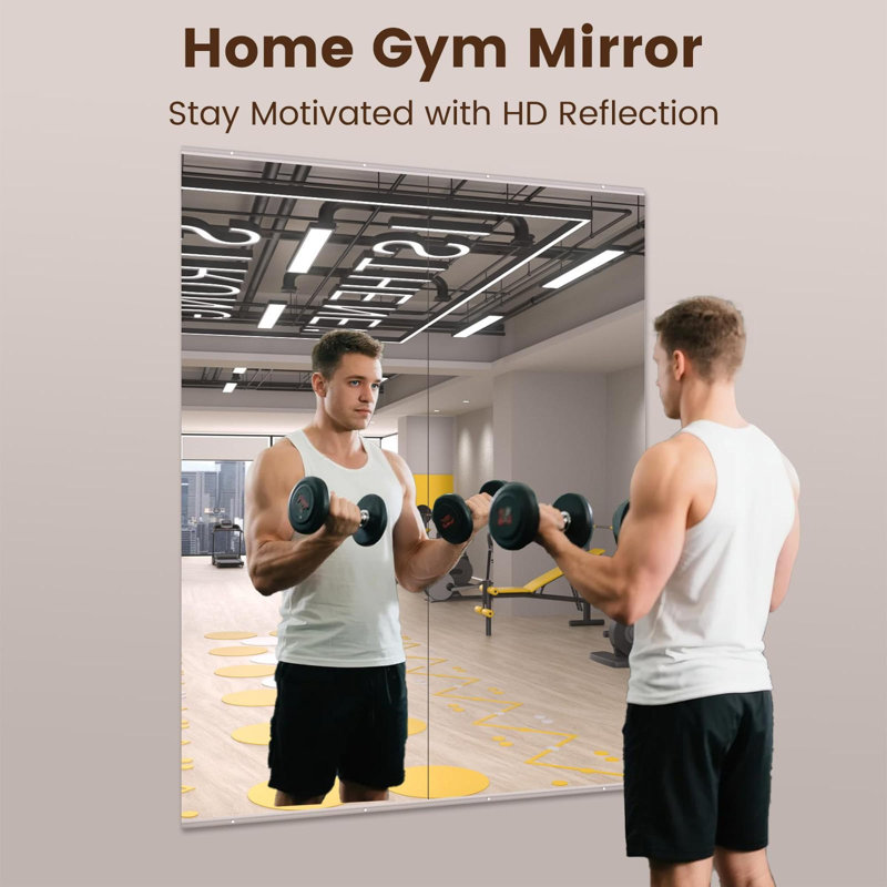 Miroir de salle de sport 2 pièces mural moderne avec cadre, 63 po x 24 po