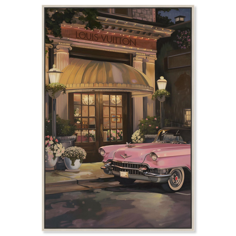 «Classic Car Store visite Canvas» par Art Remedy, H 46 po x l 31 po, Noir, Cadre flottant