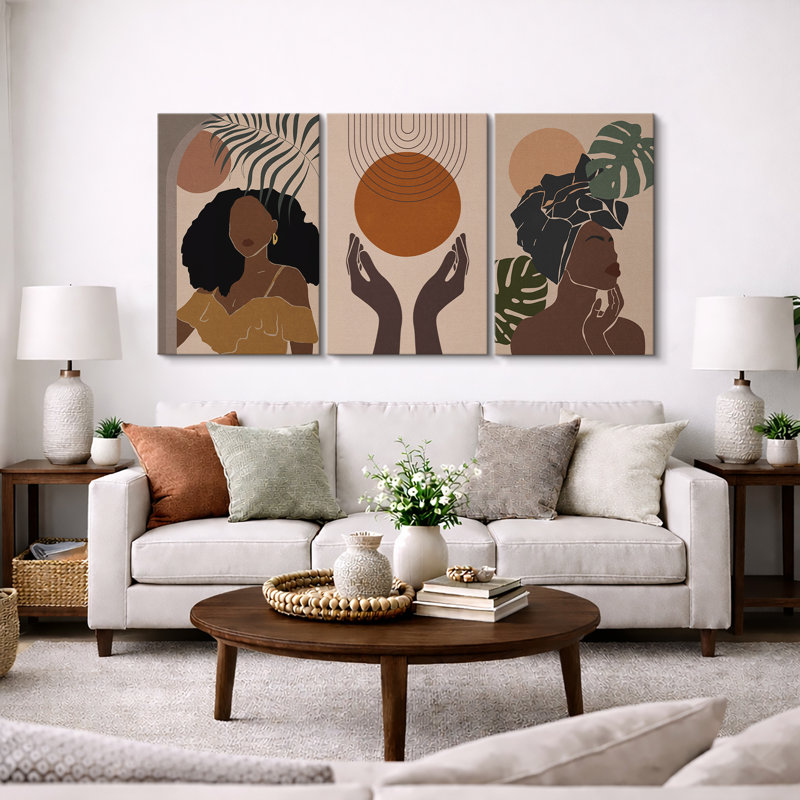 Mid Century Modern Boho, style afro-américain élégant, femme noire, H 36 po x l 72 po, Toile tendue