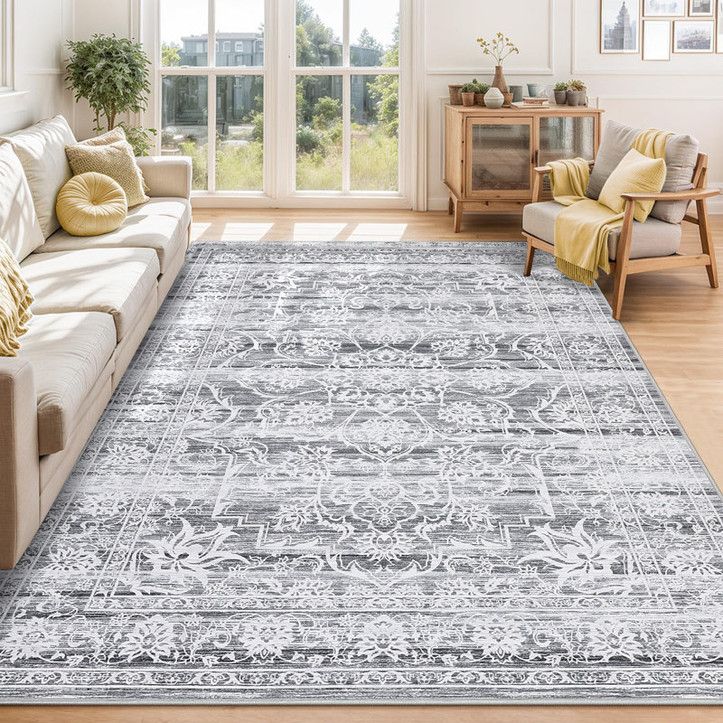 Oriental Machine Washable Rug for Living Room Dining Room Easy-Cleaning Floor Carpet with Rubber Backing for Bedroom Office Nursery Playroom