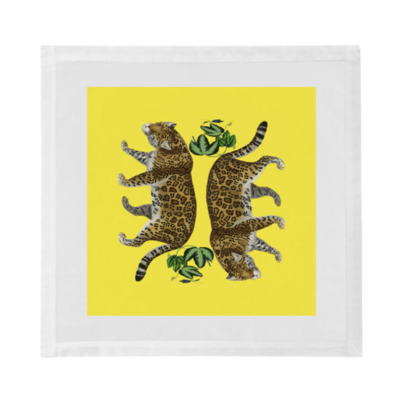 Leopard Seeing Double Cotton Blend Square Napkins, Yellow
