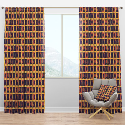 Retro Grid in Orange - Mid-Century Velvet Curtain - Room darkening - 1 panel