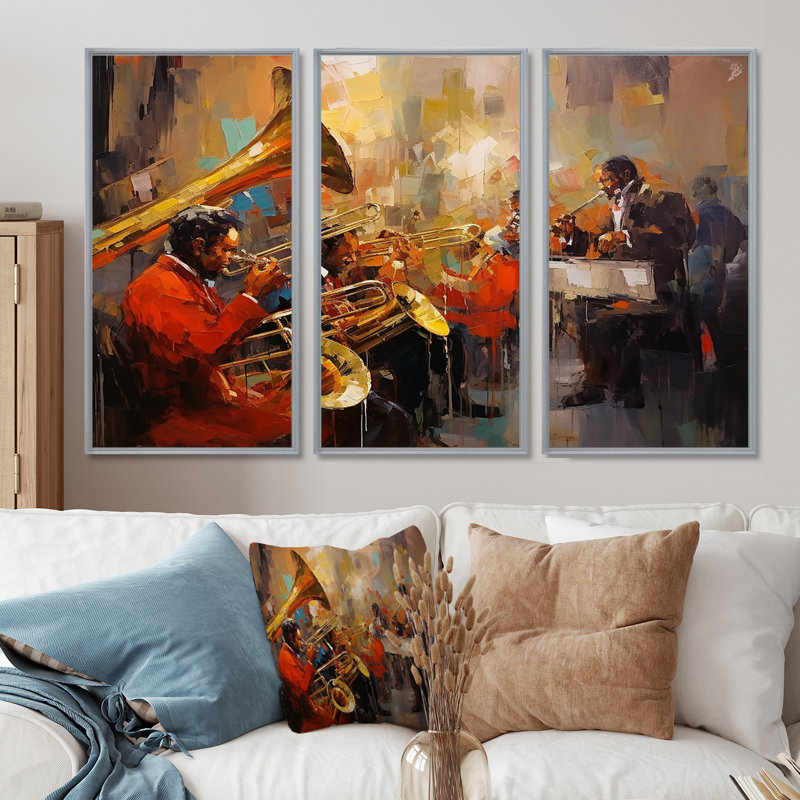 Ensemble d'art mural Orlane - Musicien, Encadrement argenté, H 40 po x l 60 po x P 1 po
