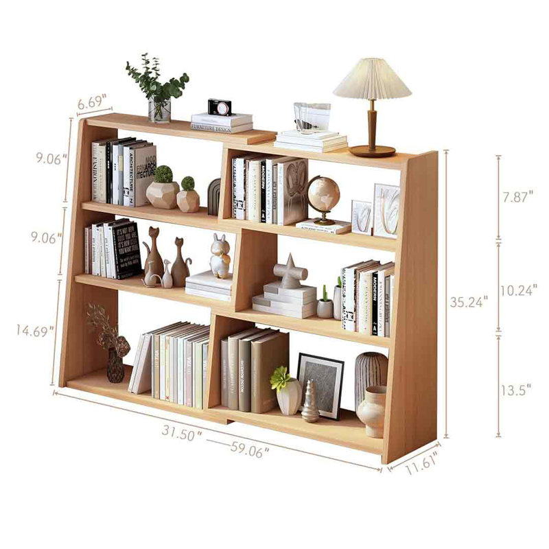 Oak Corner Ladder Low Bookshelf with Extendable Shelves