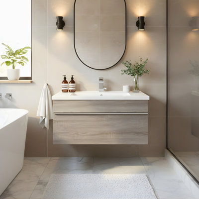 Trough 30'' Single Sink Bathroom Vanity with Cultured Marble Top