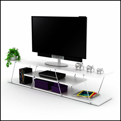 FurnisHome Mid Century Modern TV Stand with Open Shelves, Metal Cords Management, and Spacious Storage for Small Living Rooms