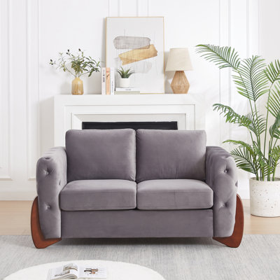 Canapé en velours 63,5 "classique, capitonné, pieds en bois courbés