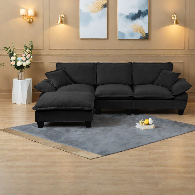 Canapés modulaires confortables en chenille, forme de L moderne avec repose-pieds pour la maison