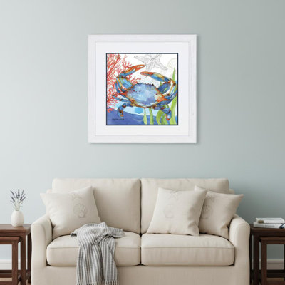 Oceana Crab White Framed Print Wall Art