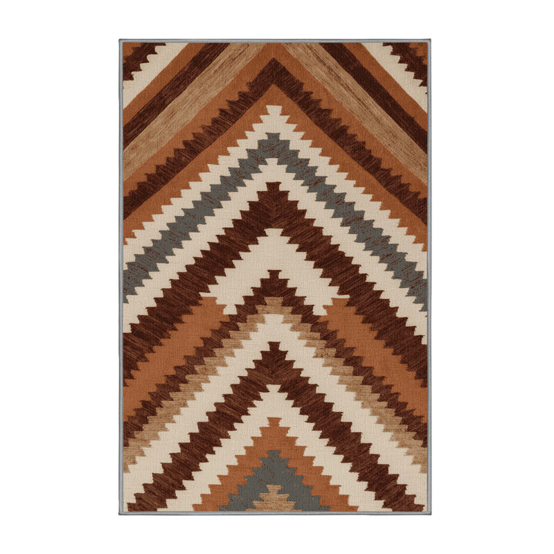  Tapis beige lavable rayé en terre cuite, Tapis de couloir 2 pi x 5 pi