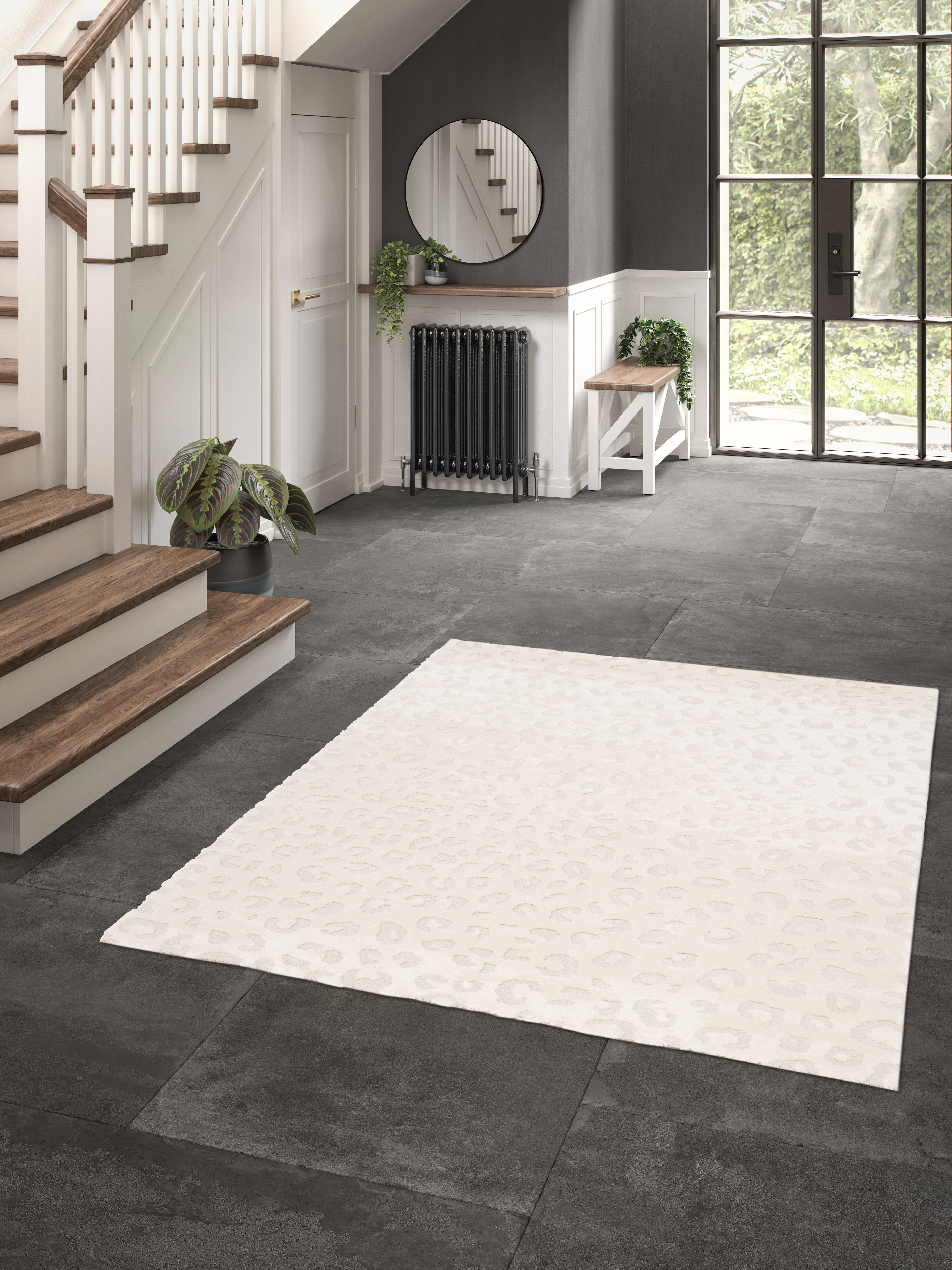 Canora Grey Adiansingh Leopard Print Machine Woven Cream/White Rug ...
