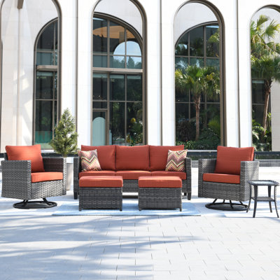 Ensemble de mobilier d'extérieur en osier, canapé de conversation en rotin 6 pièces avec chaises berçantes, ensemble de canapé résistant aux intempéries pour porche de jardin