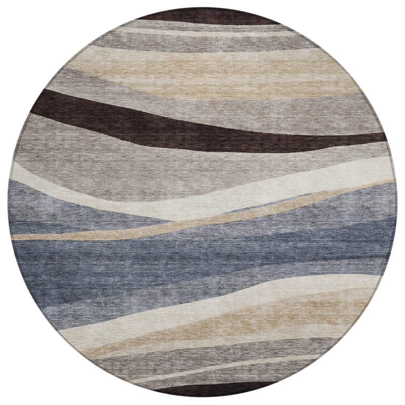 Athena Blue Washable Indoor-Outdoor Rug - , 8' x 8'