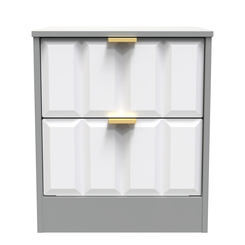 Doss 45cm W Manufactured Wood Bedside Table, White Matt/Dusk Grey