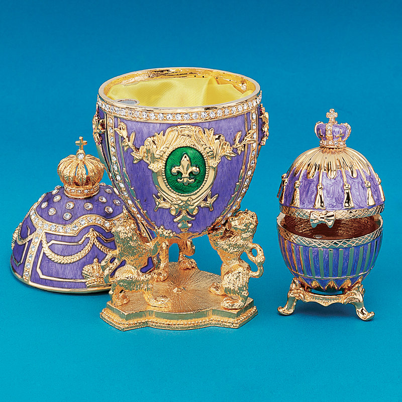 Regal Purple and Gold Pewter Enameled Egg Decorative Box