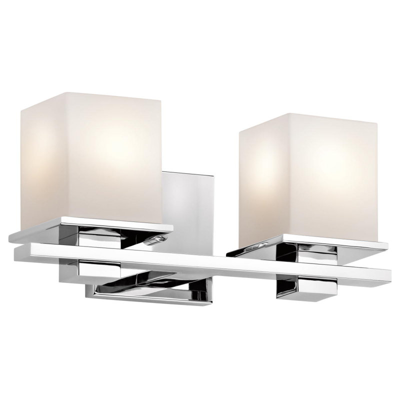 Macri Chrome 2-Light Vanity Light with Square Satin Etched Glass Shades, Chrome