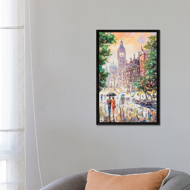 London 1 Piece Painting on Canvas, 66.04cm H x 45.72cm W x 3.81cm D, Black Framed