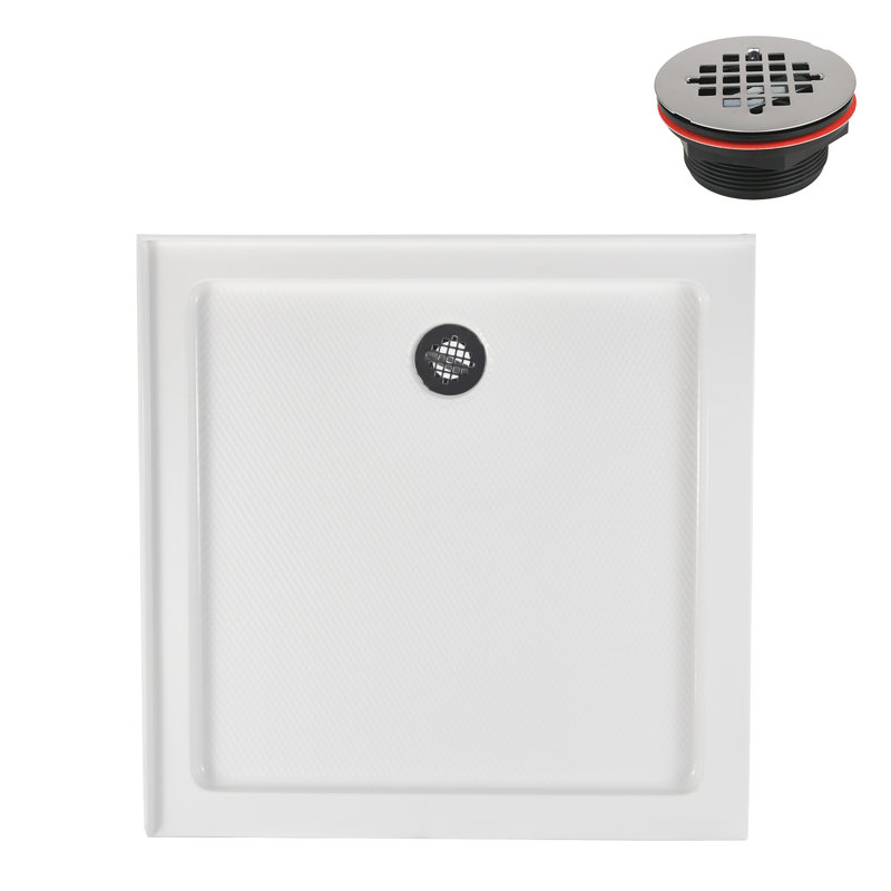 Base de douche en acrylique blanc brillant 32 "x 32" avec drain à droite Streamline Streamline, Oui
