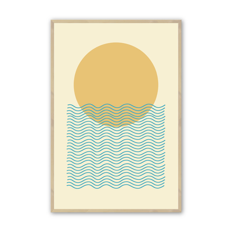 "Petrita Sun and Waves" encadré sur papier par Becky Quartermaine, impression, H 14 po x l 11 po x P 1,25 po, Érable brut