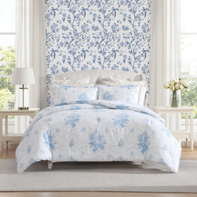Laura Ashley Sophia Cotton Reversible Blue King Duvet Cover Set