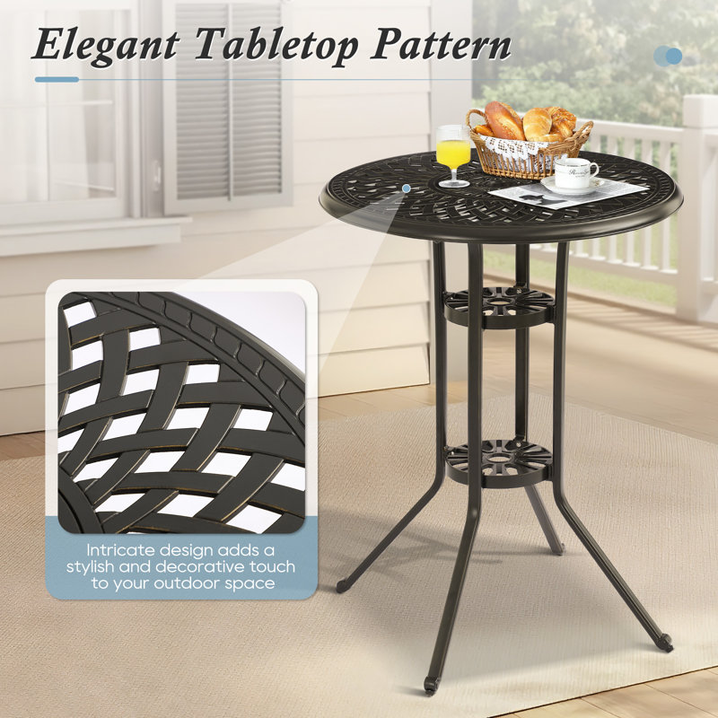 30" Cast Aluminum Patio Bar Table, 41" Height High Top Outdoor Table, Pub Height Bistro Round Table For Paito Lawn Garden, Brown