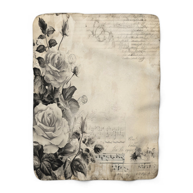 Rustic Rose Rhapsody - couverture en sherpa de qualité supérieure 1 pièce - reproduction d'art luxueuse, Grand lit