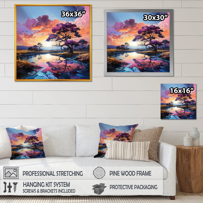 " Charming Dessert Sky At Sunset I ", 24" H x 24" W x 1" D, White Single Picture Framed