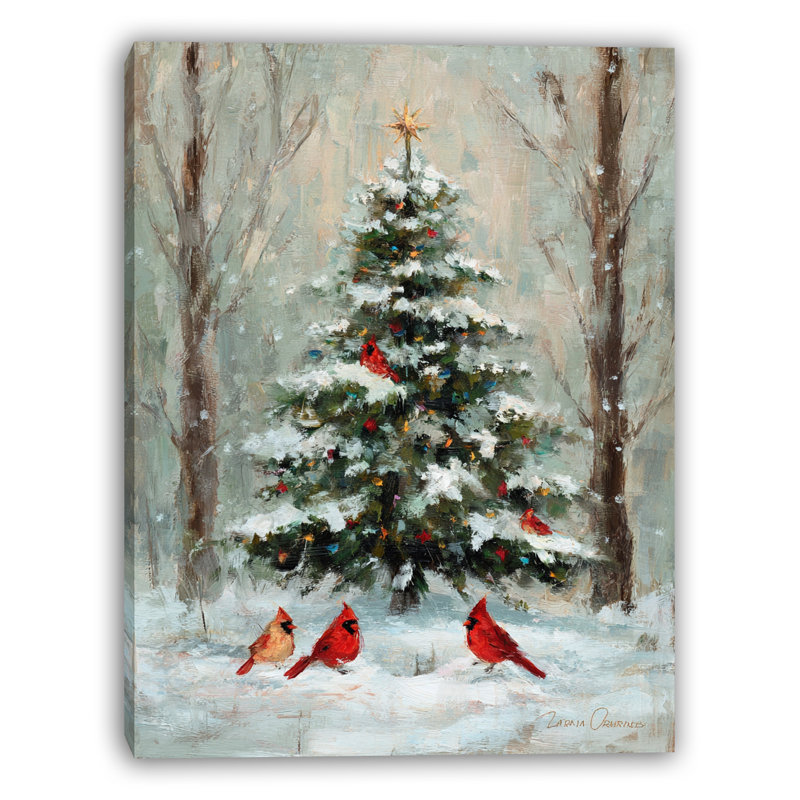 «Winter Cardinals» par Christmas Tree, art mural sur toile tendue, H 48 po x l 36 po