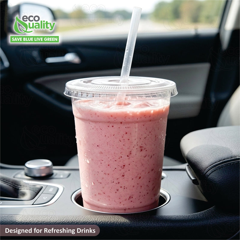 Smoothies à café glacé 12 oz avec couvercles plats Ecoqualité (100)