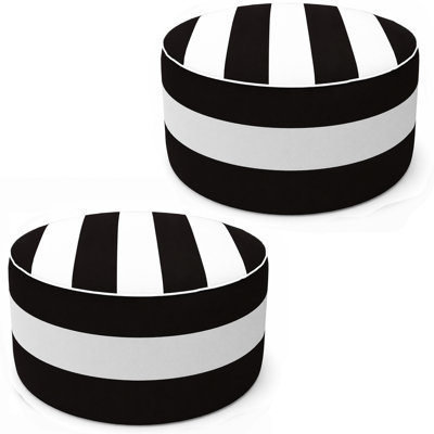 2-Pack Outdoor Inflatable Ottoman 21"x21"x9", Fade-Resistant Patio Footrest Stool with Carry Handle, Portable Pouf for Patio, Garden, Camping and Indoor Use-Blak/White